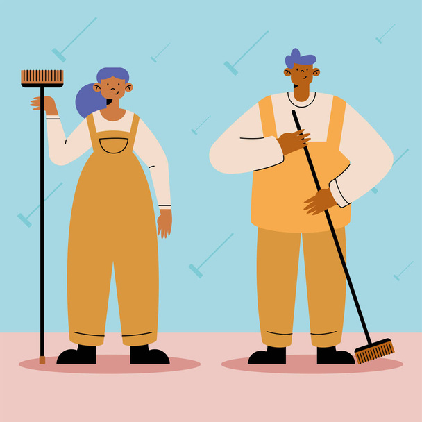 couple of street sweepers characters - Vektor, Bild