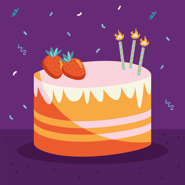 birthday cake with strawberries icons - Vektor, kép