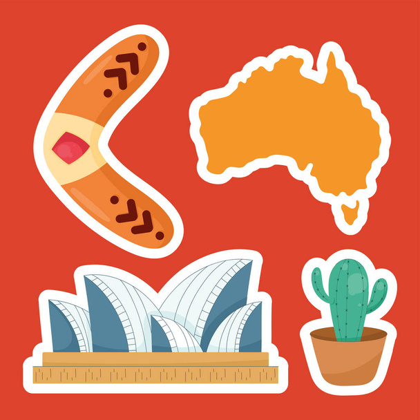 australian culture traditional set icons - Vektör, Görsel