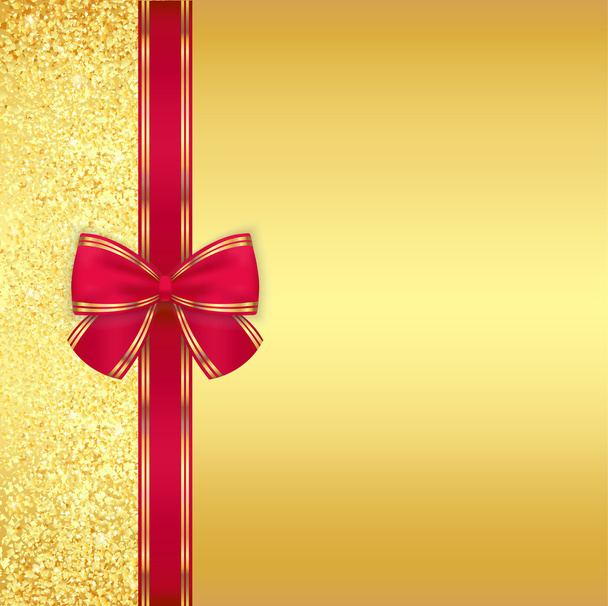 Luxury golden background with glitters and red ribbon - Вектор, зображення