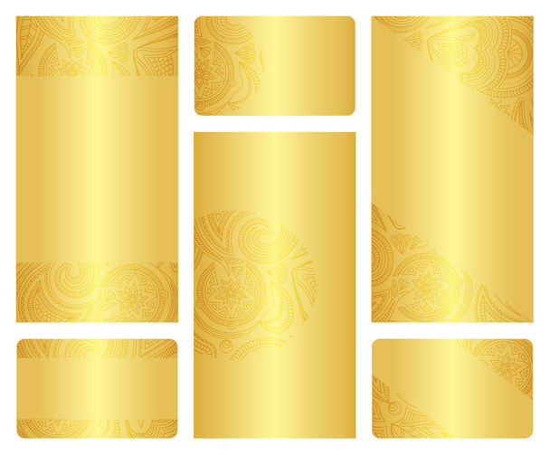 Σύνολο χρυσών προτύπων φυλλάδιο και επαγγελματική κάρτα. - Διάνυσμα, εικόνα