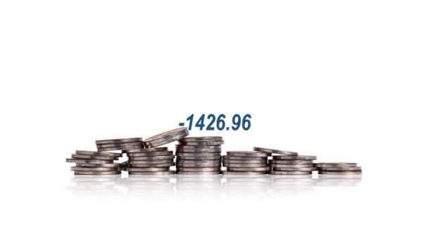 A pile of coins and graphics. Concepts about the economic crisis. - Séquence, vidéo