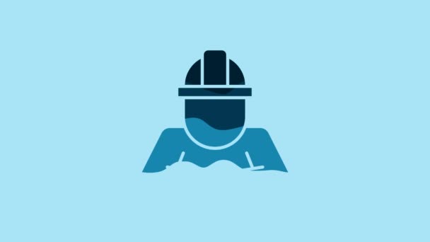 Blue Builder icon isolated on blue background. Construction worker. 4K Video motion graphic animation . - Video