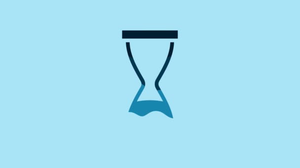 Blue Old hourglass with flowing sand icon isolated on blue background. Sand clock sign. Business and time management concept. 4K Video motion graphic animation . - Video