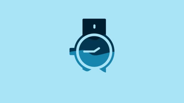 Blue Wrist watch icon isolated on blue background. Wristwatch icon. 4K Video motion graphic animation . - Metraje, vídeo