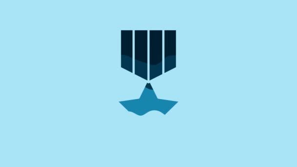 青の背景に隔離された青の軍事勲章アイコン。軍のサインだ。4Kビデオモーショングラフィックアニメーション . - 映像、動画
