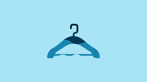Blue Hanger wardrobe icon isolated on blue background. Cloakroom icon. Clothes service symbol. Laundry hanger sign. 4K Video motion graphic animation . - Imágenes, Vídeo