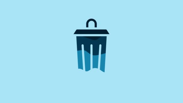 Blue Trash can icon isolated on blue background. Garbage bin sign. Recycle basket icon. Office trash icon. 4K Video motion graphic animation . - Video, Çekim