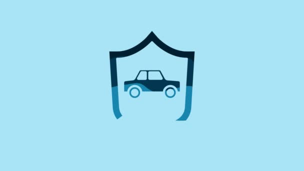 Blue Car with shield icon isolated on blue background. Insurance concept. Security, safety, protection, protect concept. 4K Video motion graphic animation . - Séquence, vidéo