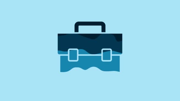 Blue Briefcase icon isolated on blue background. Business case sign. Business portfolio. 4K Video motion graphic animation . - Imágenes, Vídeo