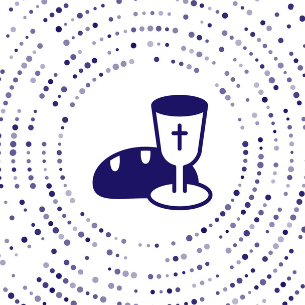Blue Goblet and bread icon isolated on white background. Bread and wine cup. Holy communion sign. Abstract circle random dots. Vector. - Διάνυσμα, εικόνα