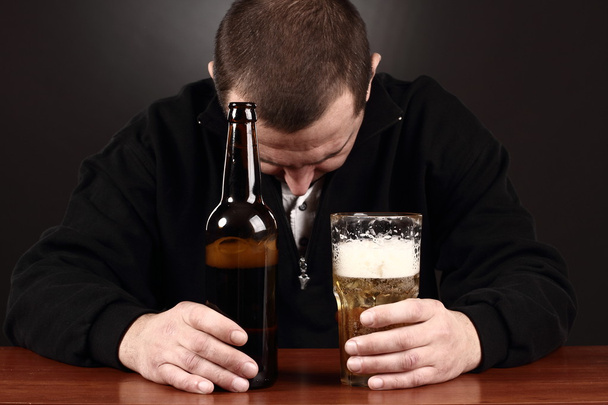 Alcoholic in despair, smoker, trouble, drunk man, depression - Photo, Image