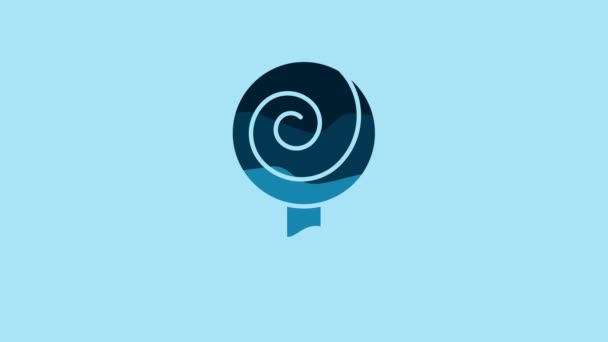 Blue Lollipop icon isolated on blue background. Candy sign. Food, delicious symbol. 4K Video motion graphic animation . - Felvétel, videó