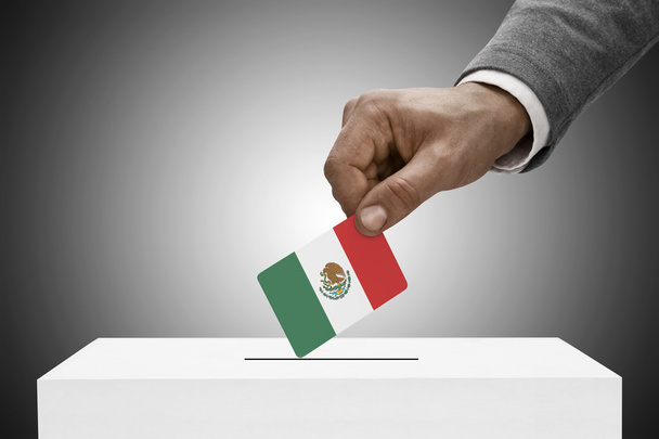 Czarny mężczyzna trzyma flagę. Głosowania koncepcja - Meksyk - Zdjęcie, obraz