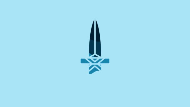 Blue Dagger icon isolated on blue background. Knife icon. Sword with sharp blade. 4K Video motion graphic animation . - Imágenes, Vídeo
