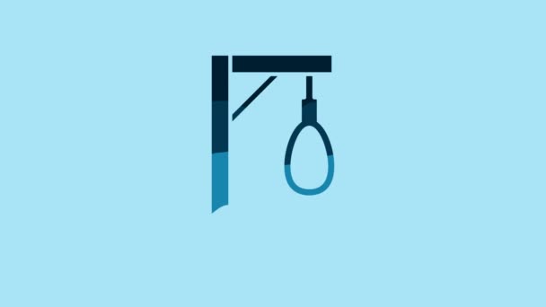 Blue Gallows rope loop hanging icon isolated on blue background. Rope tied into noose. Suicide, hanging or lynching. 4K Video motion graphic animation . - Video
