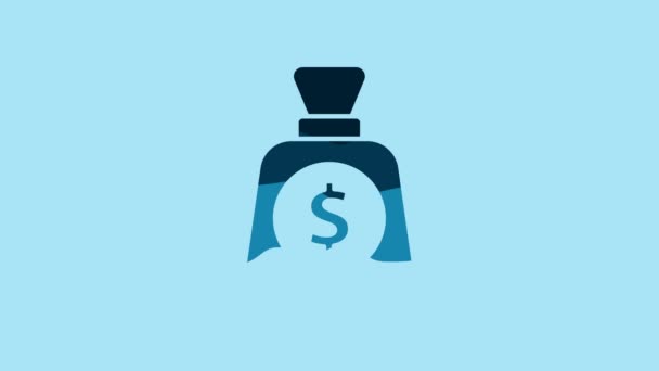 Blue Money bag icon isolated on blue background. Dollar or USD symbol. Cash Banking currency sign. 4K Video motion graphic animation . - Imágenes, Vídeo