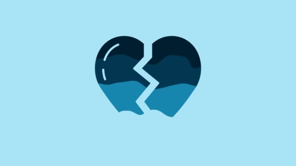 Blue Broken heart or divorce icon isolated on blue background. Love symbol. Valentines day. 4K Video motion graphic animation . - Záběry, video