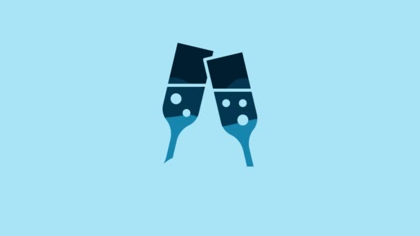 Blue Glass of champagne icon isolated on blue background. 4K Video motion graphic animation . - Πλάνα, βίντεο