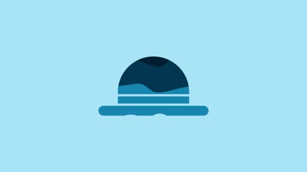 青の背景に隔離された青の冠の帽子のアイコン。ボウラー帽子。4Kビデオモーショングラフィックアニメーション . - 映像、動画
