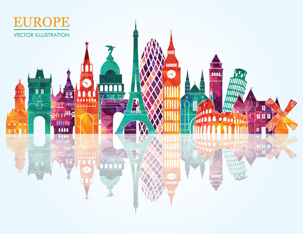 silhouette détaillée Europe skyline
 - Vecteur, image