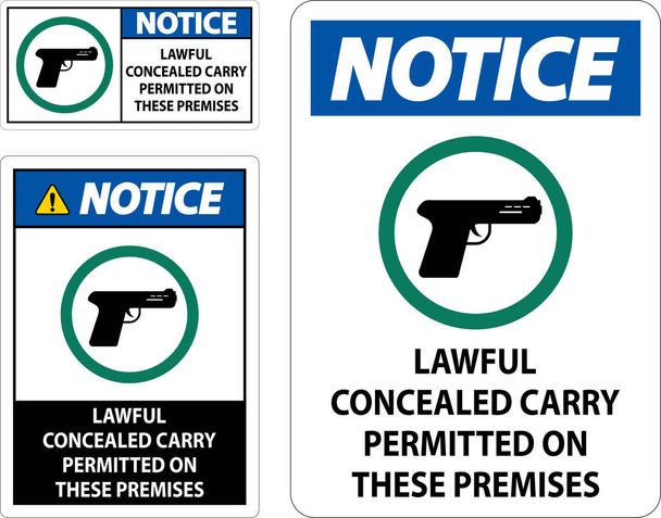 Notice Firearms Allowed Sign Lawful Concealed Carry Permitted On These Premises - Vektör, Görsel