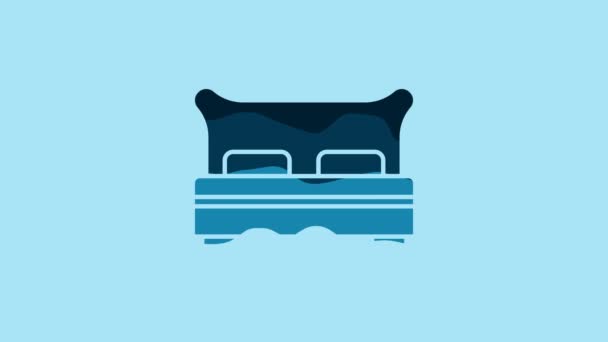 Blue Big bed for two or one person icon isolated on blue background. 4K Video motion graphic animation . - Πλάνα, βίντεο