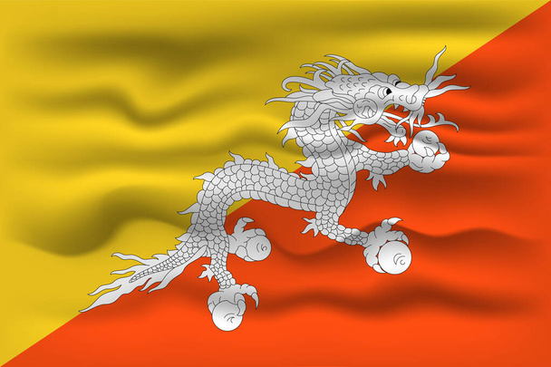 Waving flag of the country Bhutan. Vector illustration. - Vector, Image
