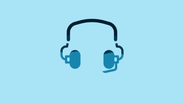 Blue Headphones icon isolated on blue background. Earphones. Concept for listening to music, service, communication and operator. 4K Video motion graphic animation . - Video, Çekim