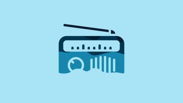 Blue Radio with antenna icon isolated on blue background. 4K Video motion graphic animation . - Video, Çekim