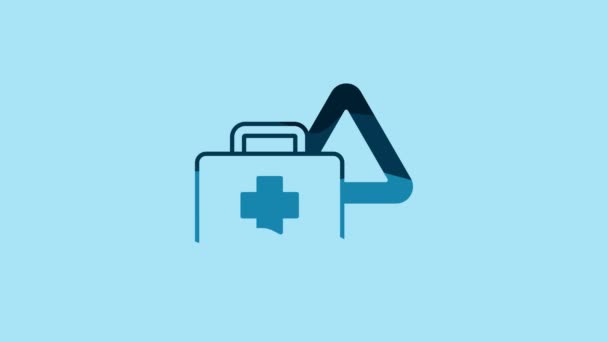 Blue First aid kit and warning triangle icon isolated on blue background. Must be in the car. 4K Video motion graphic animation . - Záběry, video