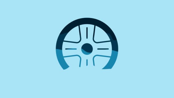 Blue Alloy wheel for a car icon isolated on blue background. 4K Video motion graphic animation . - Metraje, vídeo