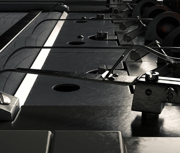 A russian polygraph lie detector machine drawing lines on graph paper on a dark moody studio background - 3D render - Φωτογραφία, εικόνα