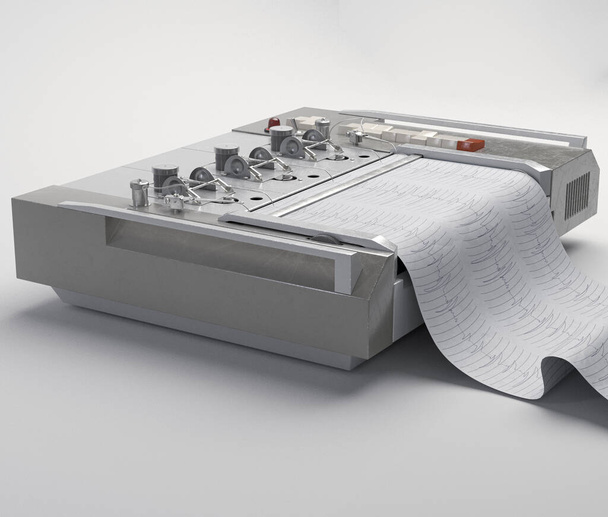 A russian polygraph lie detector machine drawing lines on graph paper on a studio background - 3D render - Foto, immagini