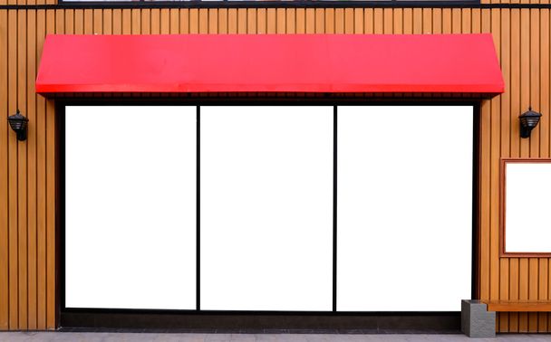 Red awning with wooden wall - Foto, Bild