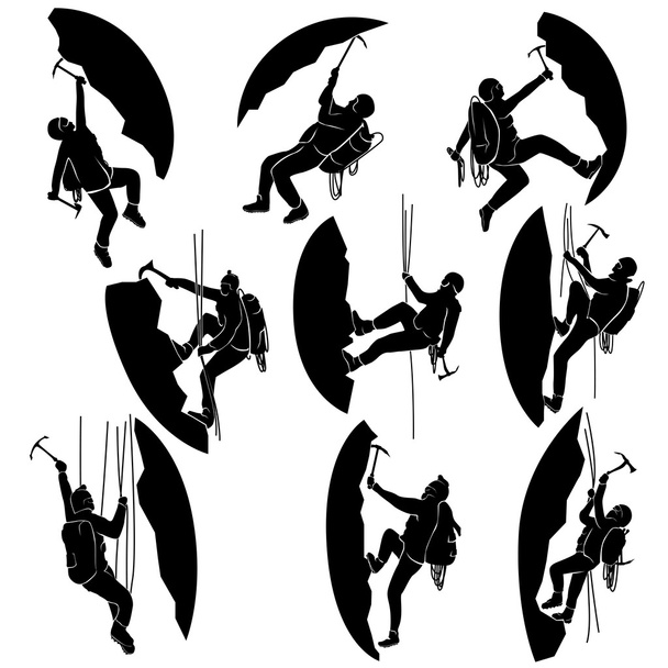 Conjunto de siluetas de alpinistas (escaladores
). - Vector, Imagen