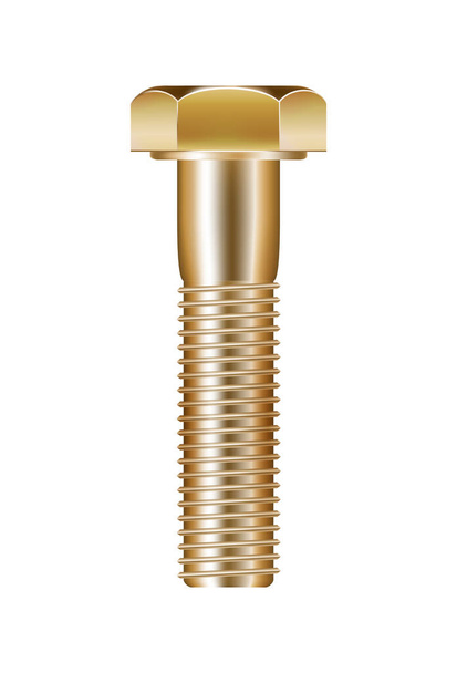 Realistic shiny golden screw bolt vector illustration - Vector, Image