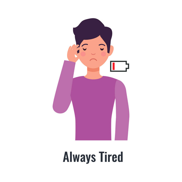 Diabetes symptom with always tired person flat vector illustration - Vettoriali, immagini