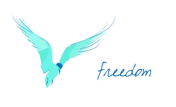 Mavi kuş ile örnek metin basit örnek: özgürlük - Vektör, Görsel