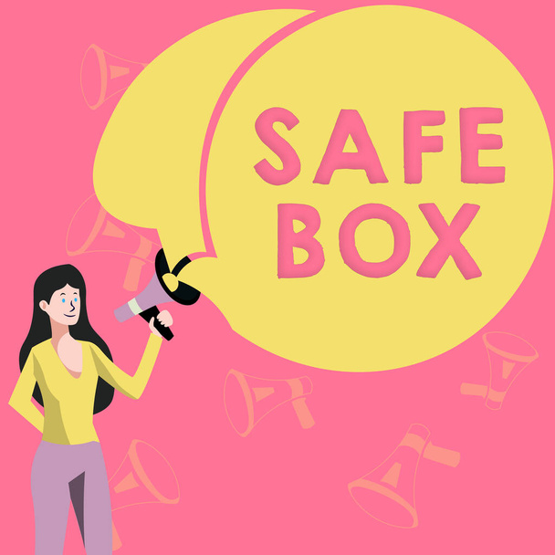 Handschrift Text Safe Box, Geschäftsidee Eine kleine Struktur, in der Sie wichtige oder wertvolle Dinge aufbewahren können - Foto, Bild