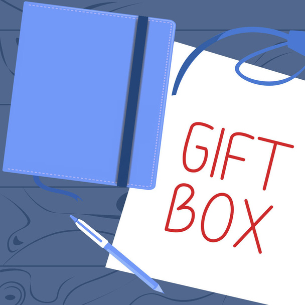 Text sign showing Gift Box, Conceptual photo A small cointainer with designs capable of handling presents - Photo, Image