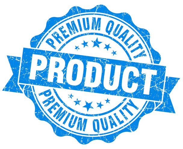 premium quality product blue grunge seal isolated on white - Photo, image