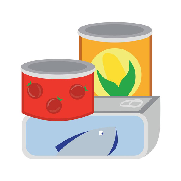 Canned products on white background - Vetor, Imagem