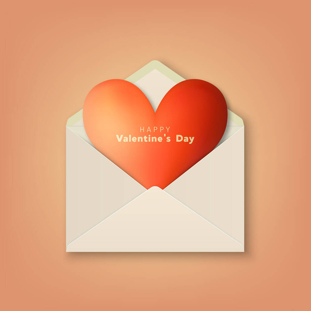 Vector 3d Realistic Opened White Envelope with Red Heart Inside Closeup Isolated. Envelope with Heart Shape Paper Sheet. Invitation, Message, Letter Template. Design Template for Valentines Day Card. - Vektor, kép