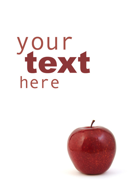 Foglio bianco con mela rossa isolato su bianco. Il tuo testo qui
. - Foto, immagini