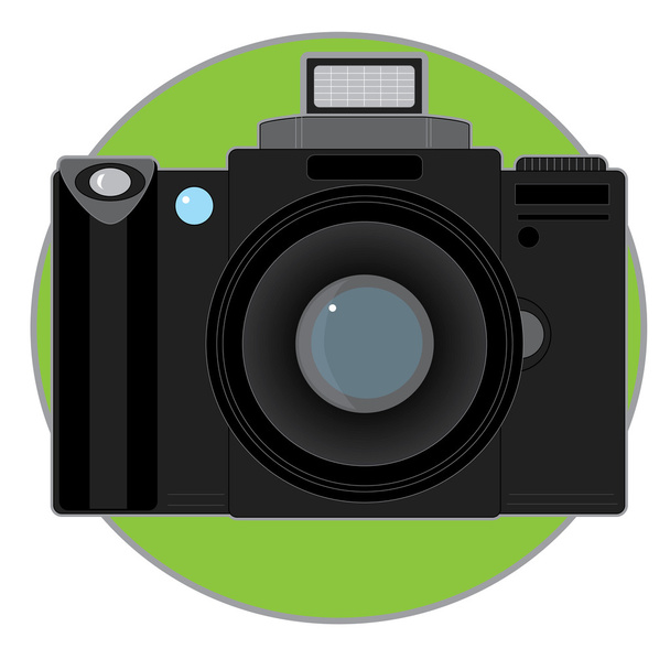 Uma única câmera em um fundo círculo verde
 - Vetor, Imagem
