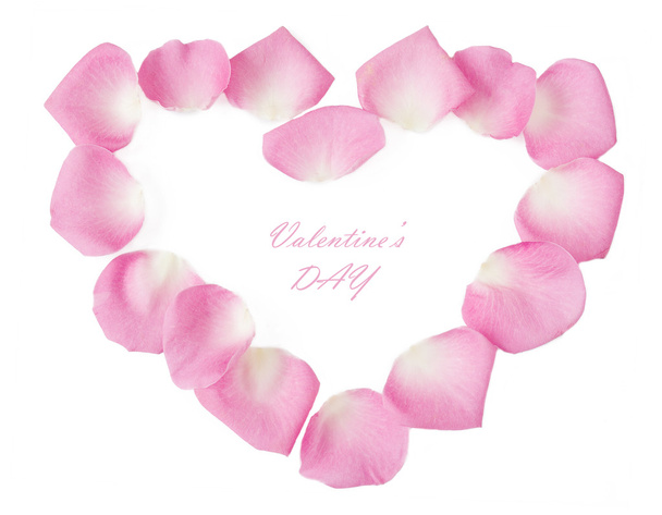 Valentine's Day (rose petals heart isolated on white background with sample text) - Фото, изображение