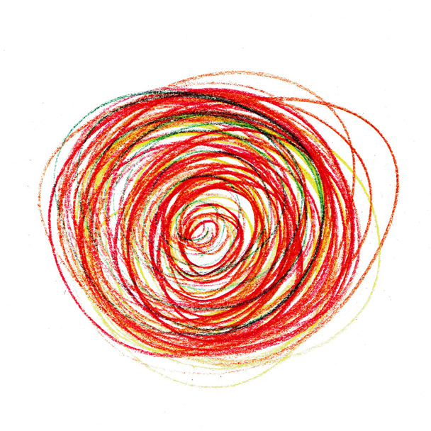 Абстрактная красная живопись Цветные круги текстурный карандаш
 - Фото, изображение