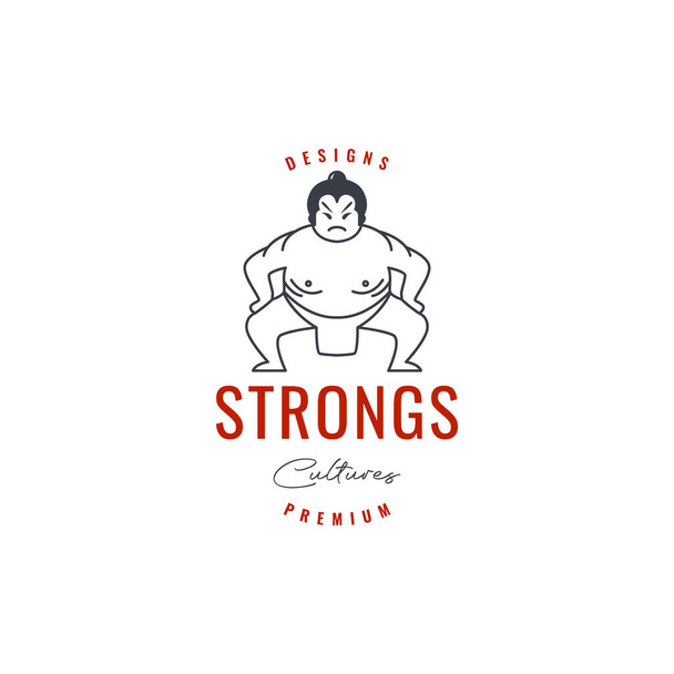 japan man sumo wrestler fat strong lines art hipster vintage logo design vector icon illustration template - Vector, imagen