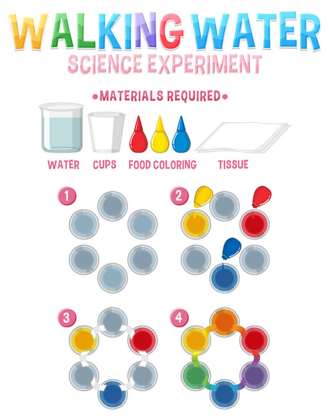 Ilustración del experimento de ciencias del agua caminando - Vector, Imagen